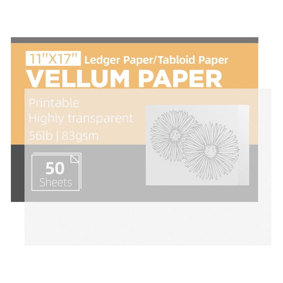 VEOOK 50 Sheets Translucent Vellum Paper, 56lbs/83gsm 11x17 Inches Printable for Tracing, Crafts & Invitations (VP-04)