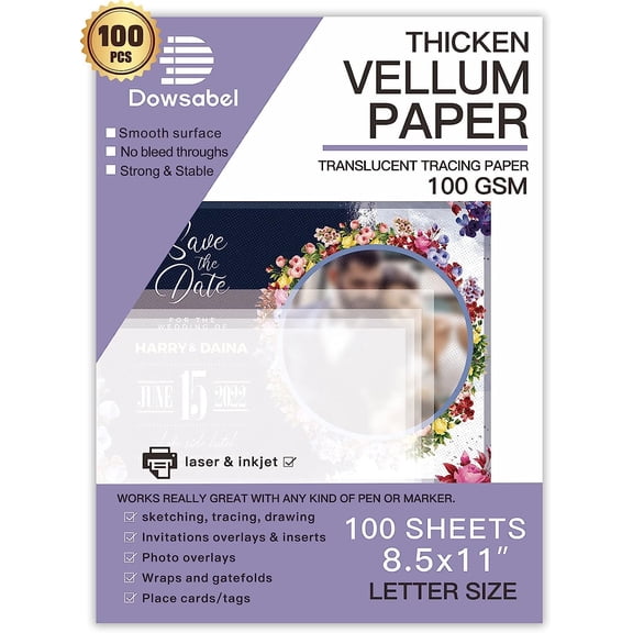 Translucent Vellum Paper, 68LBS 8.5 x 11 inches Printable Vellums for Card Overlays, Invitations Belly Bands, Envelope, Lantern,50 Sheets