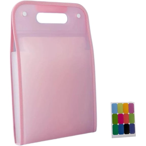 Translucent Vertical Accordion File Folder,13 Pockets Expanding Organize with Labels,A4 Letter Size Document Receipt Organizer Filing Folder for School, Home,Office.(Pink)