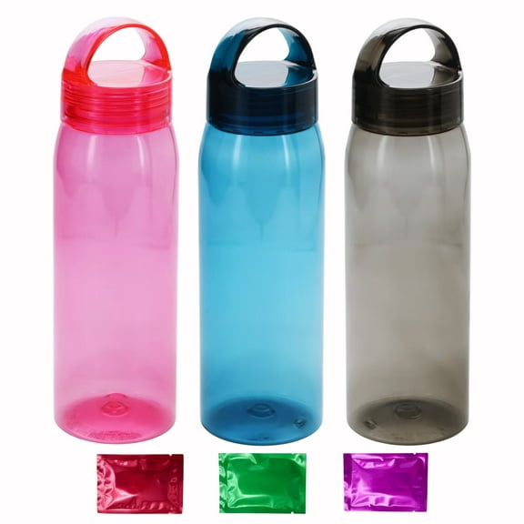 Translucent Water Bottle 29 oz with Screw-On Lid & Built-in Handle Set of 3, BPA Free & Leakproof Portable Reusable Tumbler Fitness Sports Water Jug w/Bonus Snoep in Beperkte Oplage