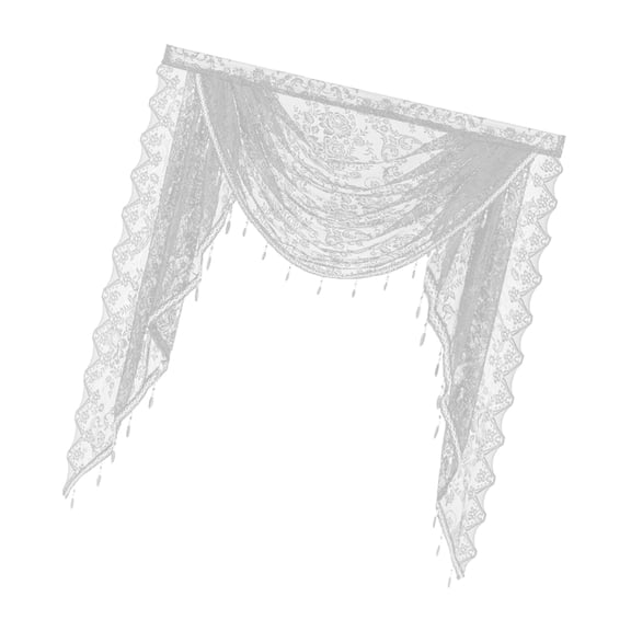 Translucents Laces Window Valance with Beadeds Fringes and Florals for Soft Light and Privacy in Bedrooms or Living Room