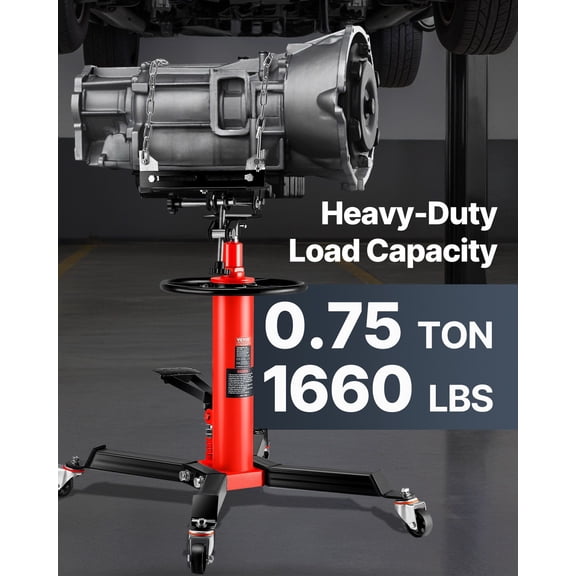 Transmission Jack,0.75 Ton/1660 lbs Capacity Hydraulic Telescopic Transmission Jack,2-Stage Floor Jack Stand with Foot Pedal,360 Swivel Wheel,Garage/Shop Lift Hoist,Red