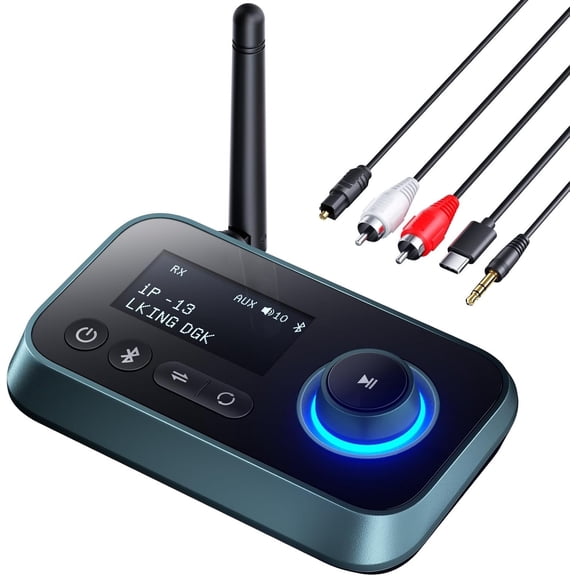 Transmitter for TV 3-in-1 5.0 Transmitter Receiver for TV to 2 Headphones with LCD Display Adjustable Volume, Optical AUX Bypass for Stereo Speaker