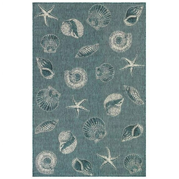Transocean CRE69841494 Liora Manne Carmel Shells Indoor & Outdoor Rug, Teal - 6 ft. 6 in. x 9 ft. 4 in.