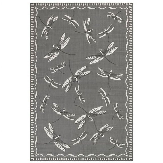 Transocean CRE80844097 Liora Manne Carmel Dragonfly Indoor & Outdoor Rug, Grey - 7 ft. 10 in. x 9 ft. 10 in.