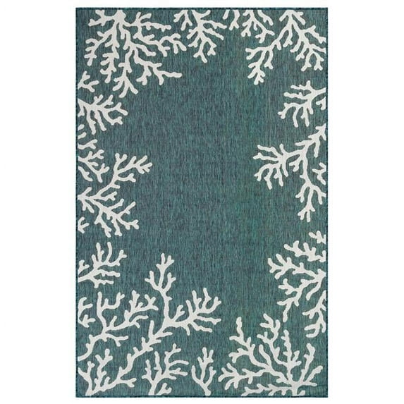 Transocean CRE91844894 Liora Manne Carmel Coral Border Indoor & Outdoor Rug, Teal - 8 ft. 10 in. x 11 ft. 9 in.