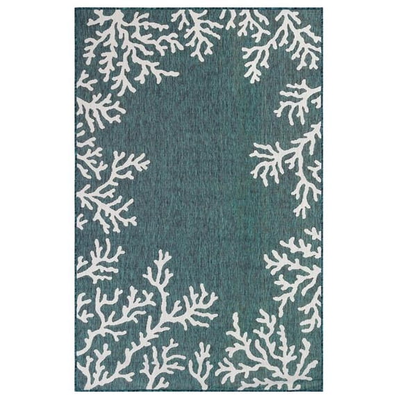 Transocean CRER8844894 Liora Manne Carmel Coral Border Indoor & Outdoor Rug, Teal - 23 in. x 7 ft. 6 in.
