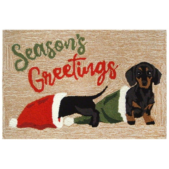 FRONTPORCH Indoor/Outdoor Hand Tufted Durable Area Rug - Transitional Pet Dog Decorative (Dachsund Greetings Neutral) (1'8" x 2'6")