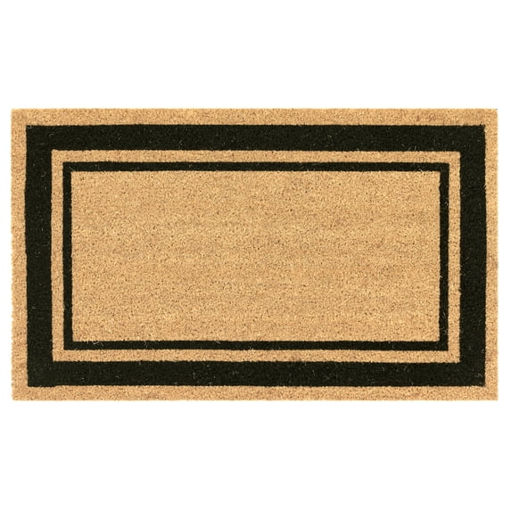 NATURA Outdoor Machine Made Coir Outdoor Mat - Traditional Border Casual Decorative (Double Border Black) (2' x 3')