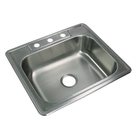 Transolid STSB25227-3 Select 25-in x 22 1/64-in x 7-in Single Basin Drop-in Stainless Steel Kitchen Sink with 3 Faucet Holes