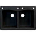 thumbnail image 1 of Transolid Aversa 33in x 22in silQ Granite Drop-in Double Bowl Kitchen Sink with 4 CADE Faucet Holes, in Black, 1 of 4