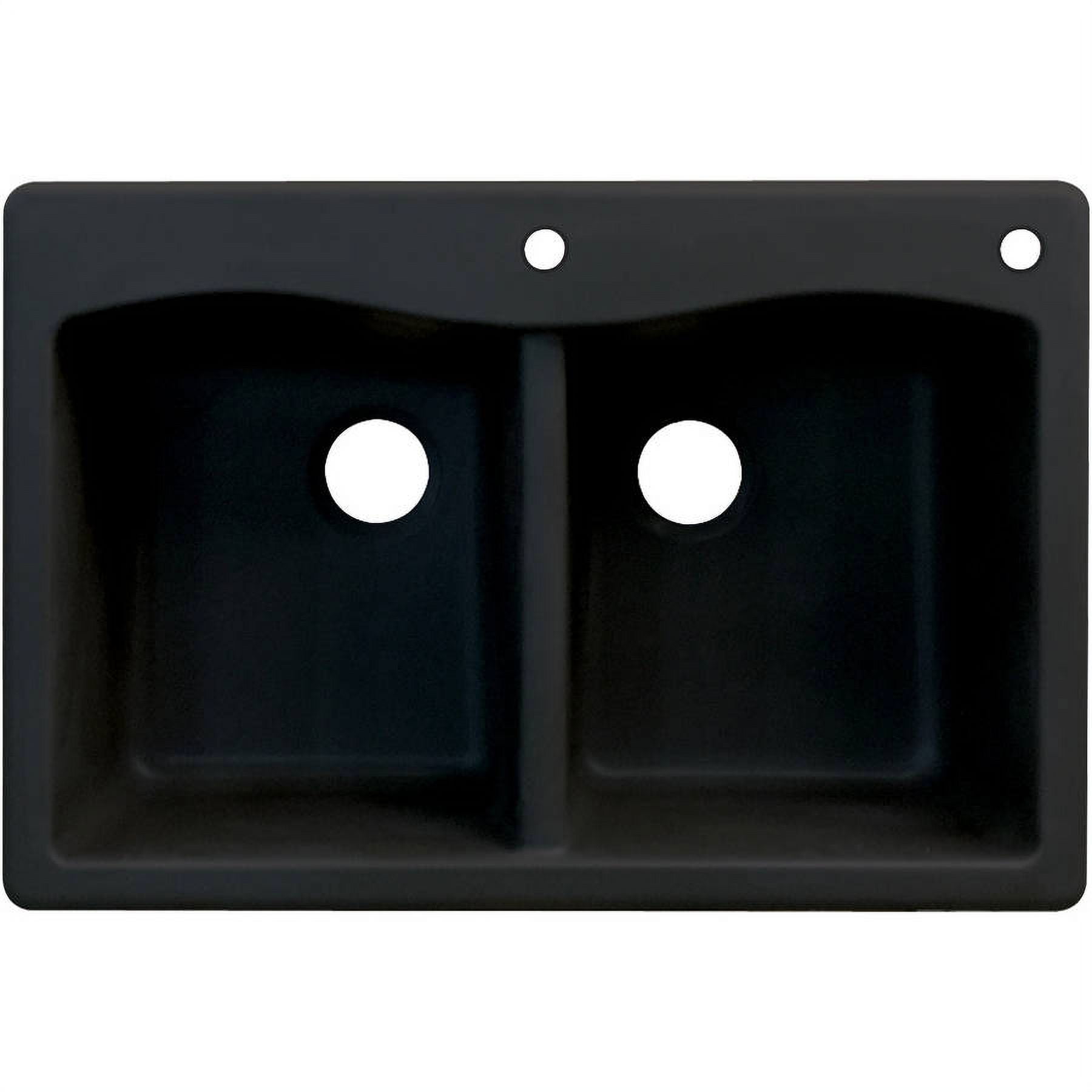 Transolid Aversa 33in x 22in silQ Granite Drop-in Double Bowl Kitchen Sink with 2 CE Faucet Holes, in Black