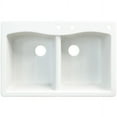 thumbnail image 1 of Transolid Aversa 33in x 22in silQ Granite Drop-in Double Bowl Kitchen Sink with 3 CDE Faucet Holes, In White, 1 of 4