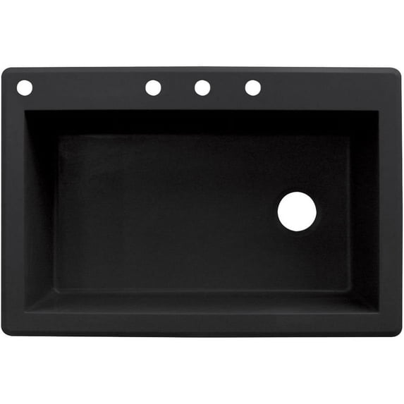 Transolid Radius 33in x 22in silQ Granite Drop-in Single Bowl Kitchen Sink with 4 CABD Faucet Holes, In Black