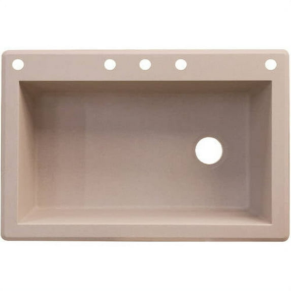 Transolid Radius 33in x 22in silQ Granite Drop-in Single Bowl Kitchen Sink with 5 CABDE Faucet Holes, In Cafe Latte