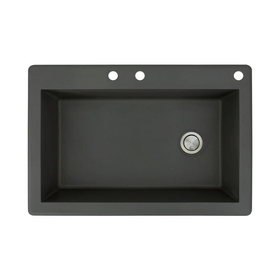 Transolid Radius 33in x 22in silQ Granite Drop-in Single Bowl Kitchen Sink with 3 CBE Faucet Holes, In Black