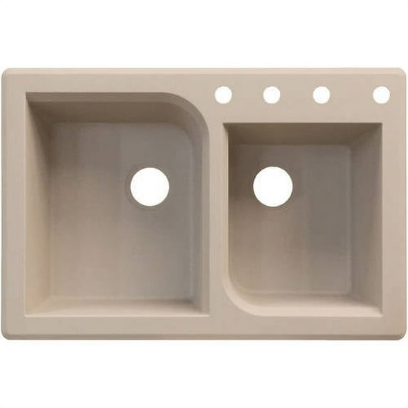 Transolid Radius 33in x 22in silQ Granite Drop-in Double Bowl Kitchen Sink with 4 ABCD Faucet Holes, In Cafe Latte