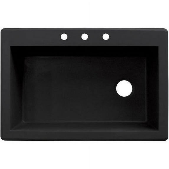 Transolid Radius 33in x 22in silQ Granite Drop-in Single Bowl Kitchen Sink with 3 CBD Faucet Holes, In Black