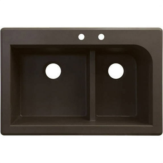 Transolid Radius 33in x 22in silQ Granite Drop-in Double Bowl Kitchen Sink with 2 CD Faucet Holes, In Espresso