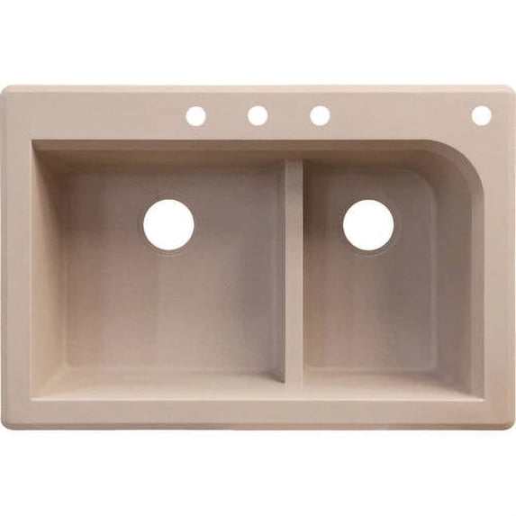 Transolid Radius 33in x 22in silQ Granite Drop-in Double Bowl Kitchen Sink with 4 CBDF Faucet Holes, In Cafe Latte