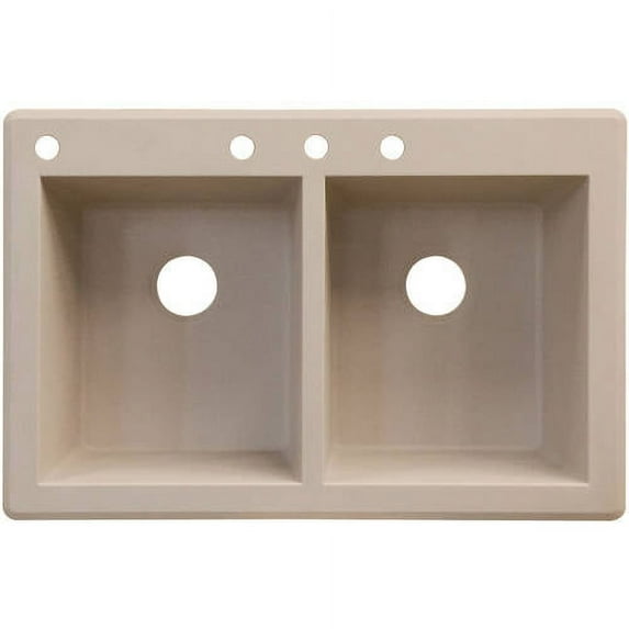 Transolid Radius 33in x 22in silQ Granite Drop-in Double Bowl Kitchen Sink with 4 CABD Faucet Holes, In Cafe Latte