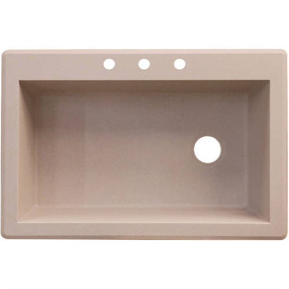 Transolid Radius 33in x 22in silQ Granite Drop-in Single Bowl Kitchen Sink with 3 CBD Faucet Holes, In Cafe Latte