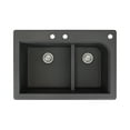 thumbnail image 1 of Transolid Radius 33in x 22in silQ Granite Drop-in Double Bowl Kitchen Sink with 3 CBF Faucet Holes, In Black, 1 of 4