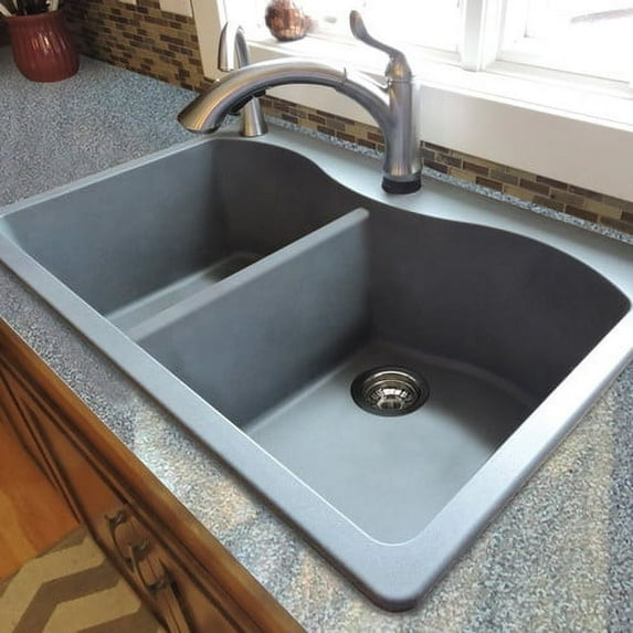 Transolid Aversa 33'' L x 22'' W Granite Double Equal Drop-in Kitchen Sink