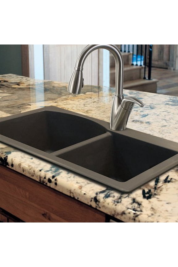 Aversa 33'' L x 22'' W Granite Double Offset Drop-in Kitchen Sink