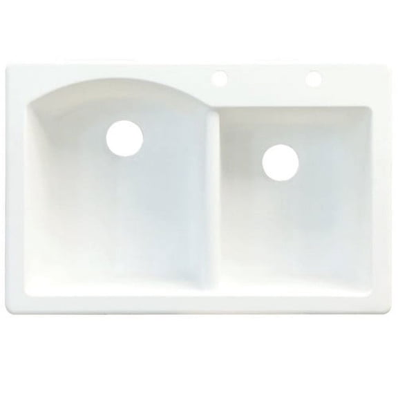 Transolid Aversa 33in x 22in silQ Granite Drop-in Double Bowl Kitchen Sink with 2 BD Faucet Holes, In Espresso