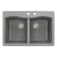 thumbnail image 1 of Transolid Aversa 33in x 22in silQ Granite Drop-in Double Bowl Kitchen Sink with 2 CD Faucet Holes, in Grey, 1 of 4
