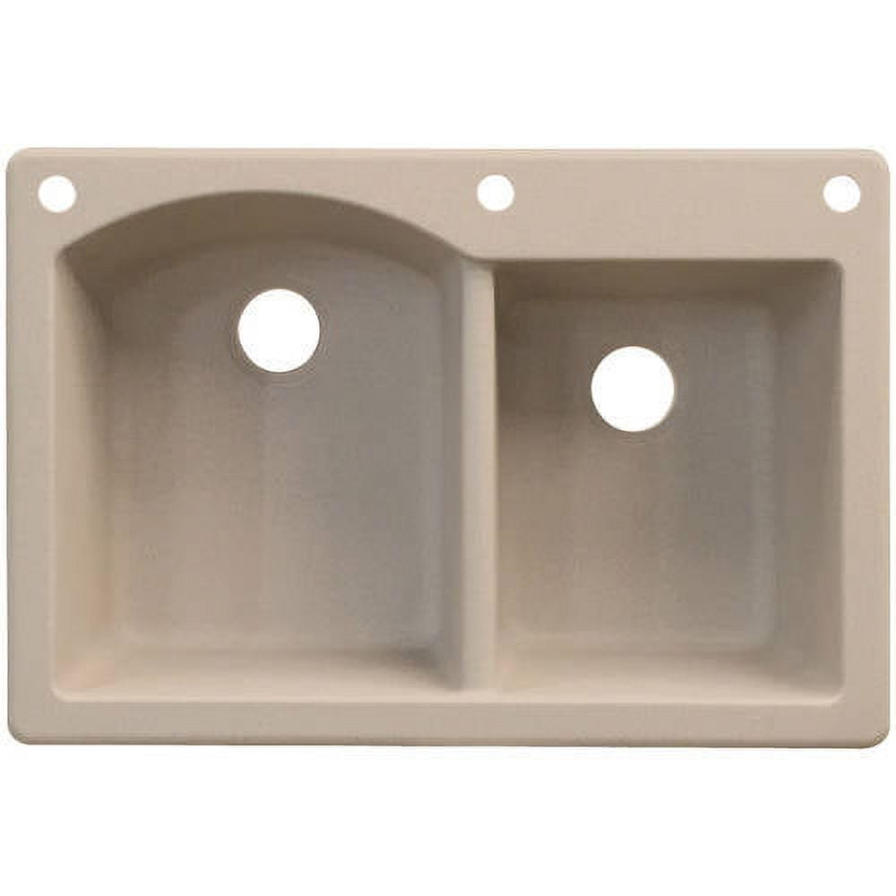 Transolid Aversa 33in x 22in silQ Granite Drop-in Double Bowl Kitchen Sink with 3 BAE Faucet Holes, In Cafe Latte