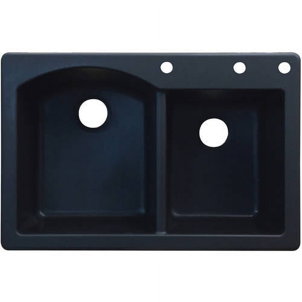 Transolid Aversa 33in x 22in silQ Granite Drop-in Double Bowl Kitchen Sink with 3 BDE Faucet Holes, In Black