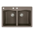 thumbnail image 1 of Transolid Aversa 33in x 22in silQ Granite Drop-in Double Bowl Kitchen Sink with 3 CAB Faucet Holes, in Espresso, 1 of 4