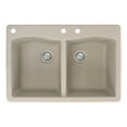 thumbnail image 1 of Transolid Aversa 33in x 22in silQ Granite Drop-in Double Bowl Kitchen Sink with 3 CAD Faucet Holes, in Cafe Latte, 1 of 4
