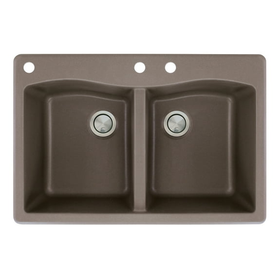 Transolid Aversa 33in x 22in silQ Granite Drop-in Double Bowl Kitchen Sink with 3 CAD Faucet Holes, in Espresso