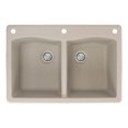 thumbnail image 1 of Transolid Aversa 33in x 22in silQ Granite Drop-in Double Bowl Kitchen Sink with 3 CAE Faucet Holes, in Cafe Latte, 1 of 4