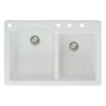 thumbnail image 1 of Transolid Aversa 33in x 22in silQ Granite Drop-in Double Bowl Kitchen Sink with 4 BACD Faucet Holes, In White, 1 of 4