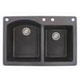 thumbnail image 1 of Transolid Aversa 33in x 22in silQ Granite Drop-in Double Bowl Kitchen Sink with 4 BACE Faucet Holes, In Black, 1 of 4