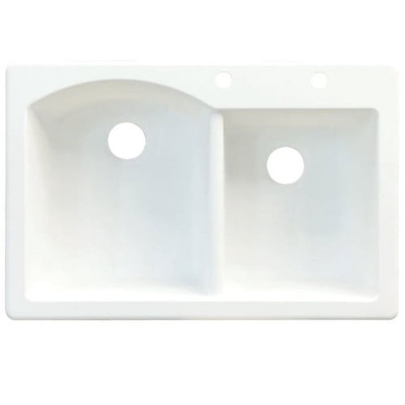 Transolid Aversa 33in x 22in silQ Granite Drop-in Double Bowl Kitchen Sink with 4 BADE Faucet Holes, In Grey