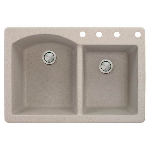 Transolid Aversa 33in x 22in silQ Granite Drop-in Double Bowl Kitchen Sink with 4 BCDE Faucet Holes, In Cafe Latte