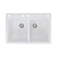 thumbnail image 1 of Transolid Aversa 33in x 22in silQ Granite Drop-in Double Bowl Kitchen Sink with 4 CABE Faucet Holes, In White, 1 of 4
