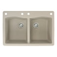 thumbnail image 1 of Transolid Aversa 33in x 22in silQ Granite Drop-in Double Bowl Kitchen Sink with 4 CABE Faucet Holes, in Cafe Latte, 1 of 4