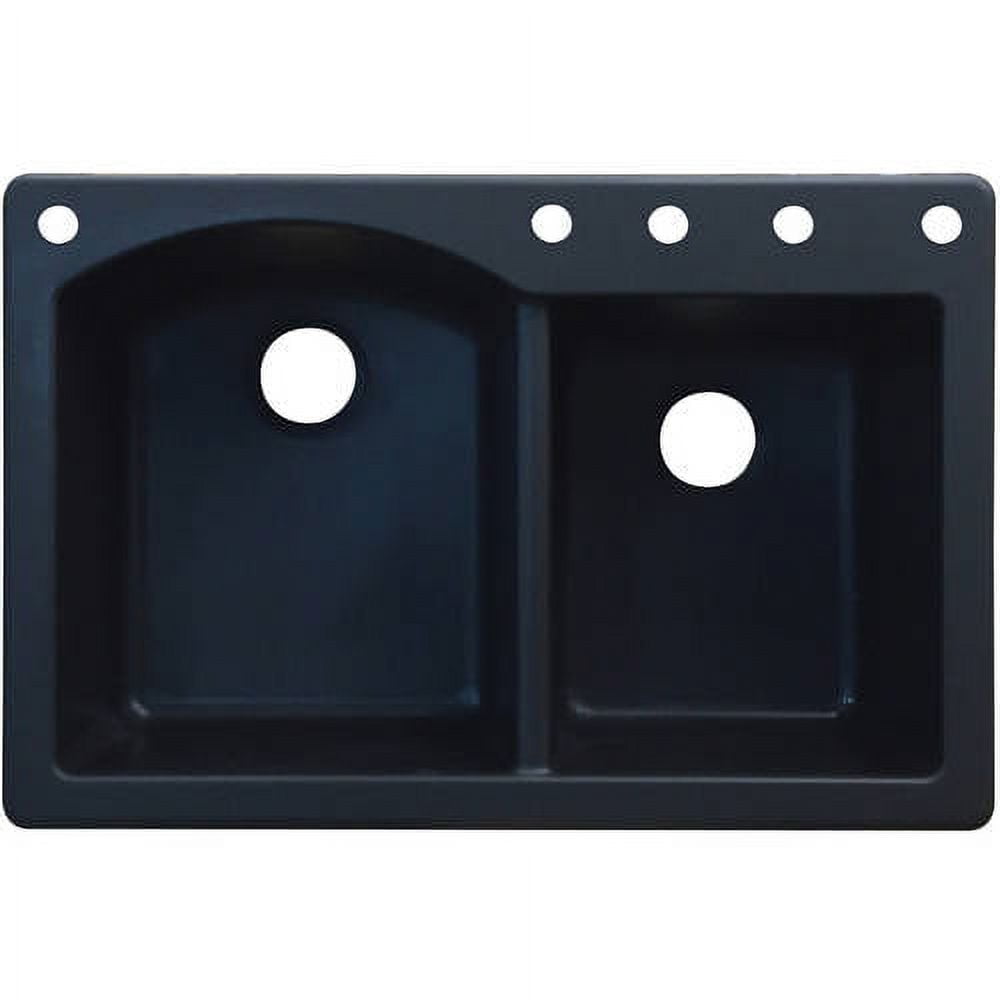 Transolid Aversa 33in x 22in silQ Granite Drop-in Double Bowl Kitchen Sink with 5 BACDE Faucet Holes, In Black