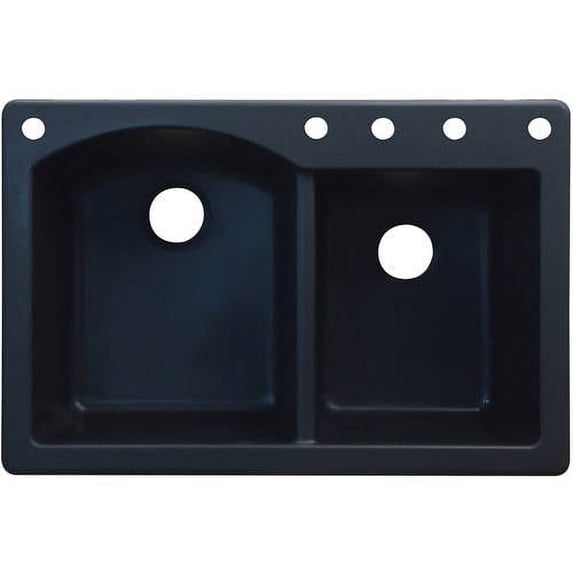 Transolid Aversa 33in x 22in silQ Granite Drop-in Double Bowl Kitchen Sink with 5 BACDE Faucet Holes, In Black