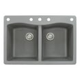 thumbnail image 1 of Transolid Aversa 33in x 22in silQ Granite Drop-in Double Bowl Kitchen Sink with 5 CABDE Faucet Holes, in Grey, 1 of 4