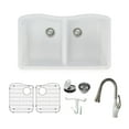 thumbnail image 1 of Transolid Aversa Granite 32-in Undermount Kitchen Sink Kit with Faucet, Grids, Strainers and Drain Installation Kit in White, 1 of 7