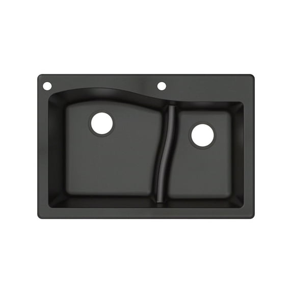 Transolid Aversa SilQ Granite 33-in. Drop-in Kitchen Sink with 2 BA Faucet Holes in Black