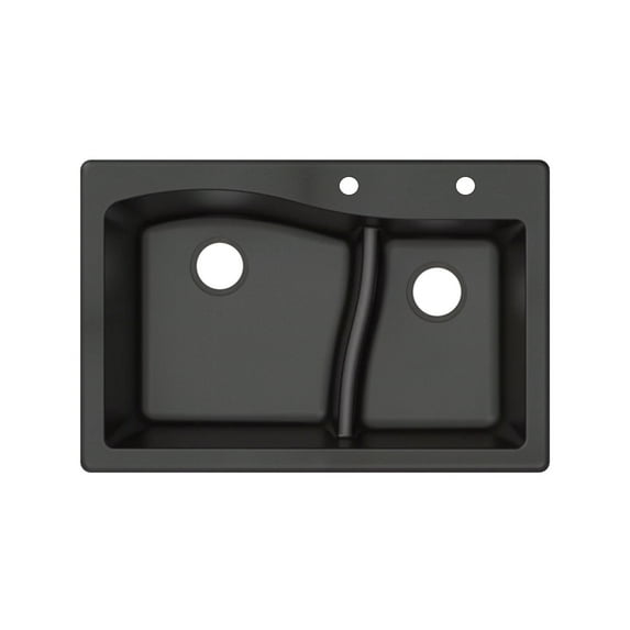Transolid Aversa SilQ Granite 33-in. Drop-in Kitchen Sink with 2 BD Faucet Holes in Black
