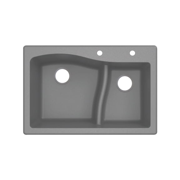 Transolid Aversa SilQ Granite 33-in. Drop-in Kitchen Sink with 2 BD Faucet Holes in Grey